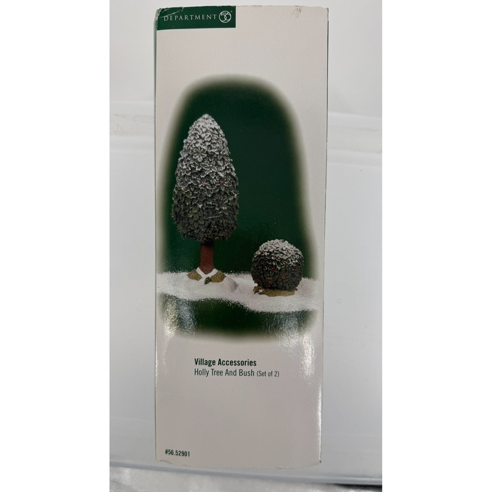 Department 56 Village Accessories Holly Tree & Bush Set of 2 Snowy Christmas
